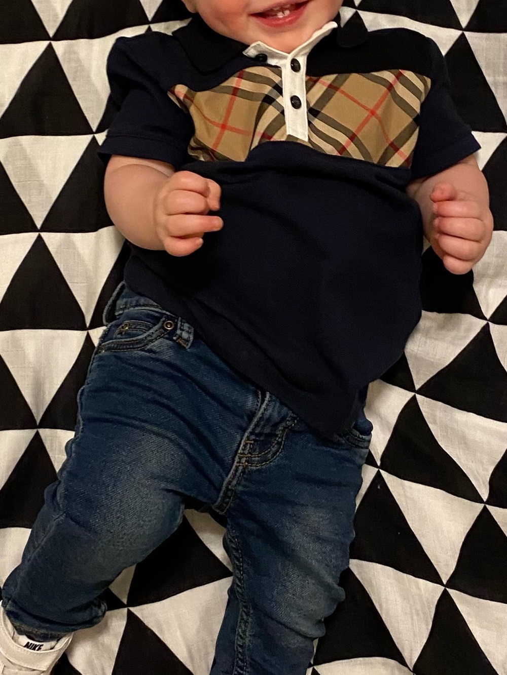 Burberry Bavy Polo with Beige Signature Check Chest